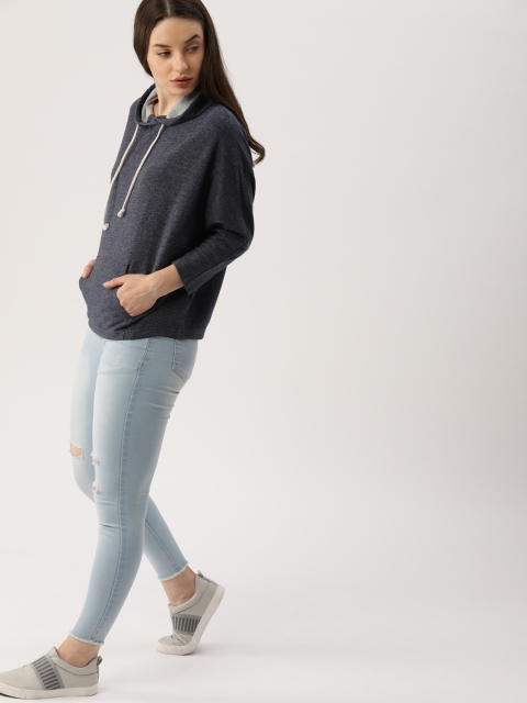 

Ms.Taken Women Navy Blue Solid Hooded Sweatshirt
