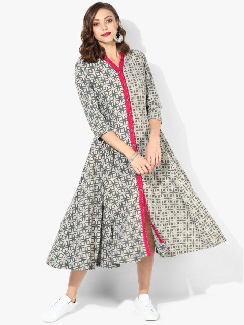 

Sangria Women Grey & Pink Printed Anarkali Kurta