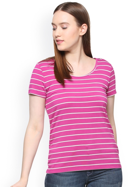 

Allen Solly Woman Magenta Striped Round Neck T-shirt