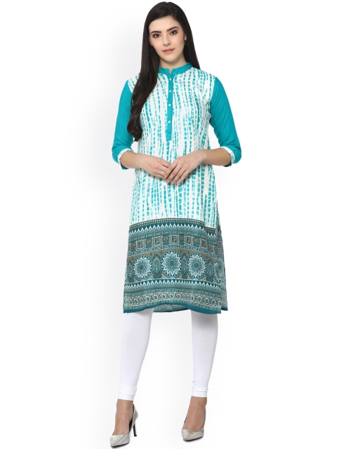 

Soch Women Blue & White Printed Straight Kurta