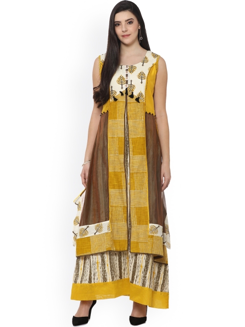 

Soch Women Mustard Printed Maxi Dress