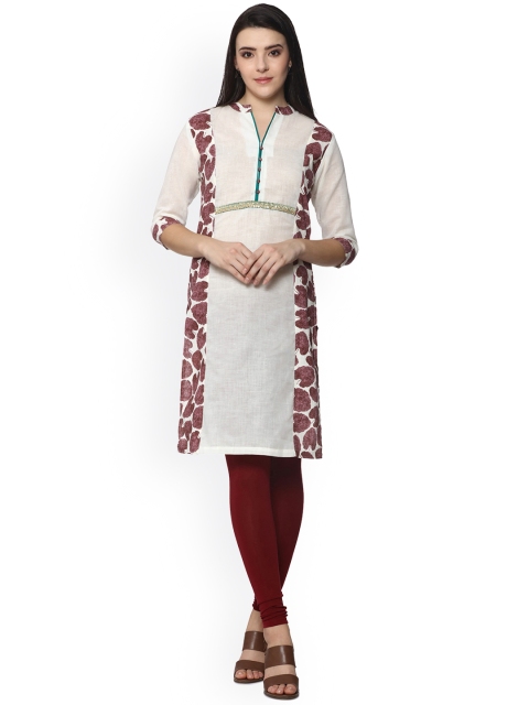 

Soch Women White & Maroon Printed Straight Kurta