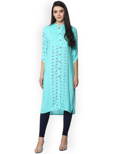 

Soch Women Blue Printed Straight Kurta