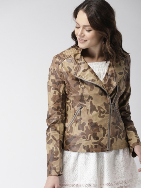 

Mast & Harbour Women Brown & Beige Camouflage Printed Biker Jacket