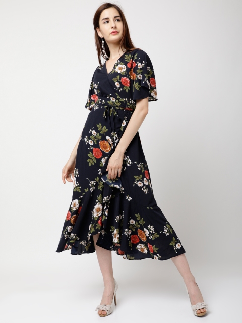 

Tokyo Talkies Women Navy Blue Printed Wrap Dress