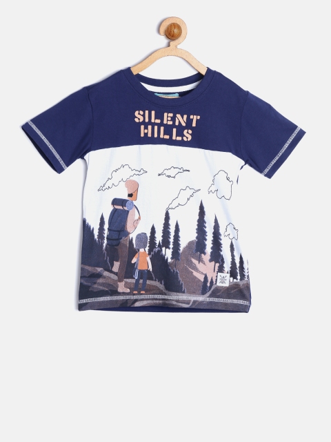 

Nauti Nati Boys Navy Blue & White Printed Round Neck T-shirt