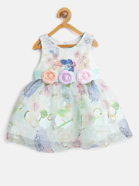 

Nauti Nati Girls Mint Green & Off-White Embroidered Fit & Flare Dress