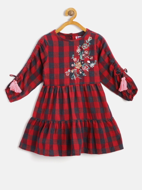 

Nauti Nati Girls Red & Navy Checked Tiered Fit & Flare Dress