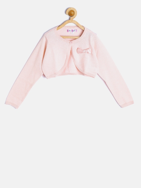

Nauti Nati Peach-Coloured Solid Crop Button Shrug