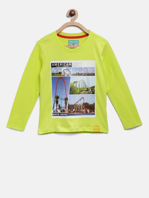 

Nauti Nati Boys Lime Green Printed Round Neck T-shirt