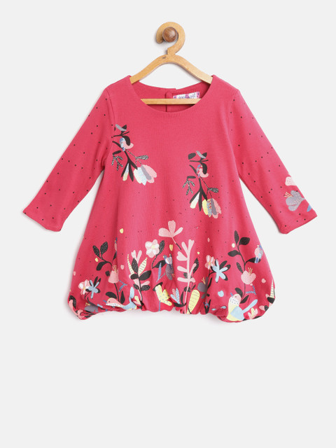 

Nauti Nati Girls Coral Red Printed Blouson Dress