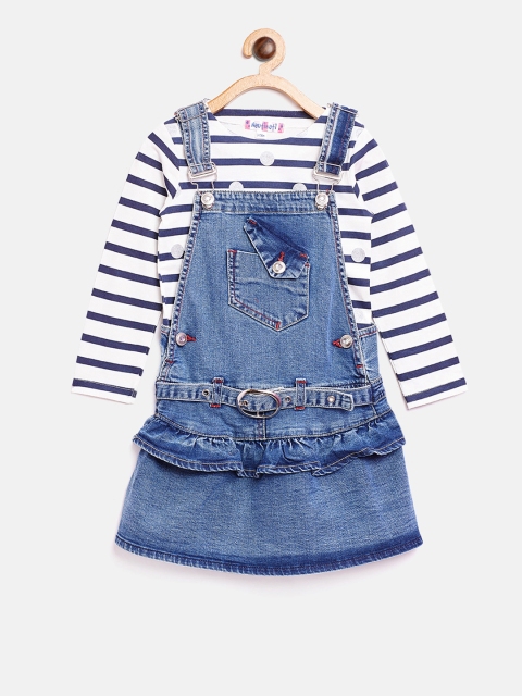 

Nauti Nati Girls Blue Washed Denim Pinafore Dress with T-shirt