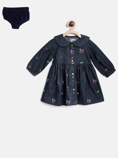 

Nauti Nati Girls Navy Blue Embroidered Chambray Shirt Dress