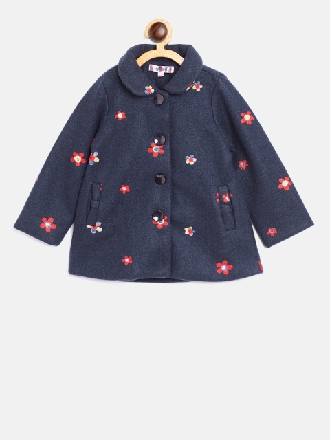 

Nauti Nati Girls Navy Blue Embroidered Pea Coat