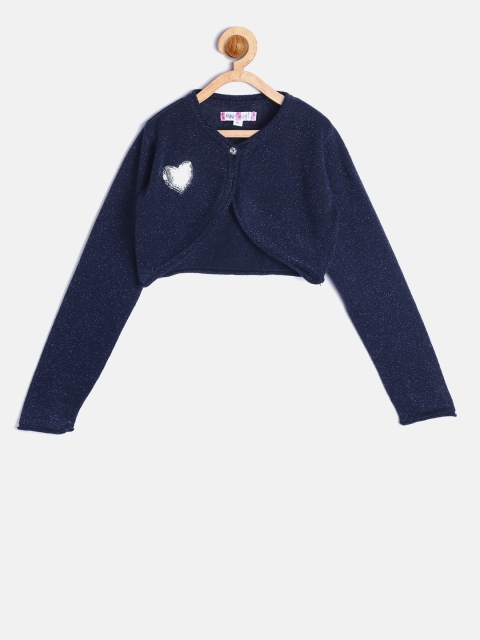 

Nauti Nati Navy Blue Solid Crop Button Shrug