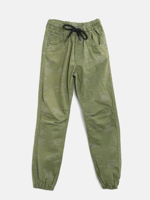 

Nauti Nati Boys Olive Green Regular Fit Camouflage Print Joggers