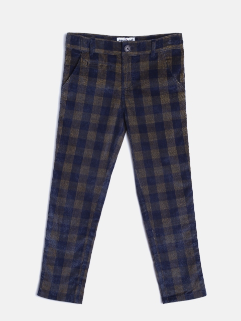 

Nauti Nati Boys Navy Blue & Brown Regular Fit Self-Checked Corduroy Trousers