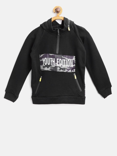 

Nauti Nati Boys Black Printed Hooded Sweatshirt