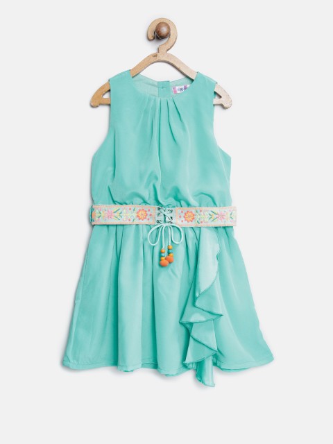 

Nauti Nati Girls Turquoise Blue Solid Fit and Flare Dress