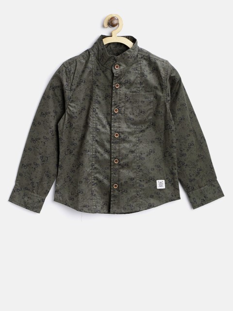 

Nauti Nati Boys Olive Green Regular Fit Printed Casual Shirt