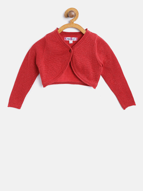 

Nauti Nati Red Solid Open Front Shrug with Shimmer Detail