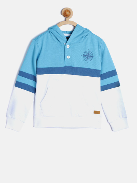 

Nauti Nati Boys Blue & White Colourblocked Hooded Sweatshirt