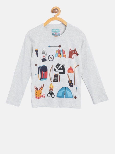 

Nauti Nati Boys Grey Melange Printed Round Neck T-shirt
