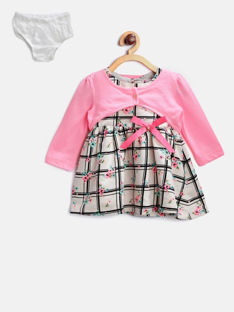 

Nauti Nati Girls Off-White & Black Checked Fit & Flare Dress with Printed Detail