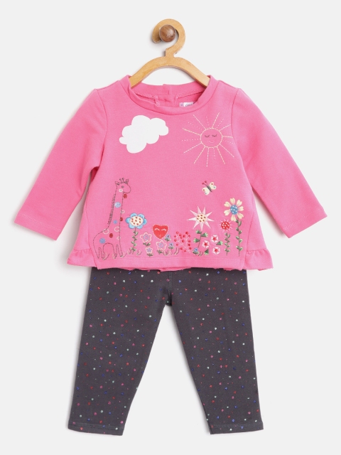 

Nauti Nati Girls Pink & Charcoal Grey Embroidered Top with Leggings