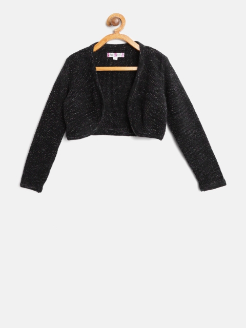 

Nauti Nati Black Self Design Open Front Crop Shrug