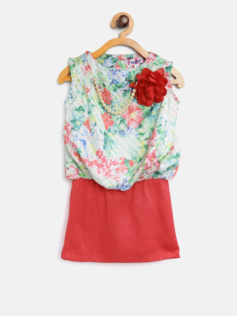 

Nauti Nati Girls Green & Red Floral Print Blouson Dress
