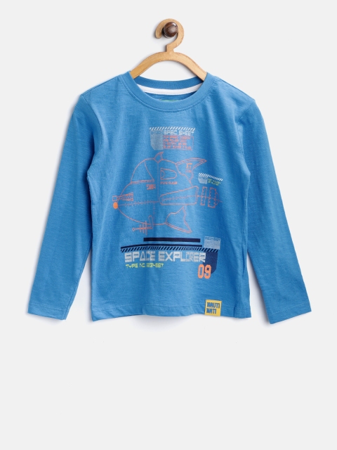 

Nauti Nati Boys Blue Printed Round Neck T-shirt