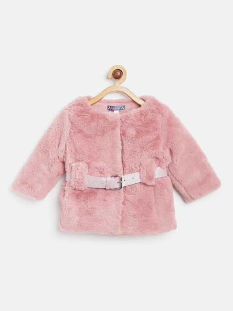 

Nauti Nati Girls Pink Faux Fur Finish Solid Overcoat