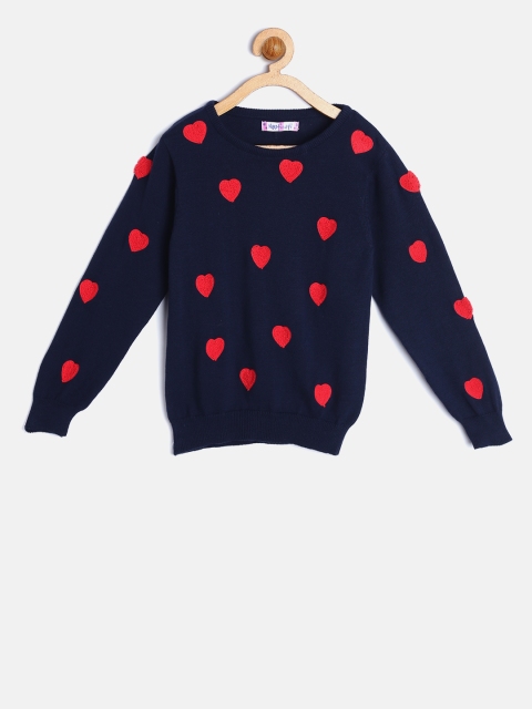 

Nauti Nati Girls Navy Blue & Red Self Design Pullover