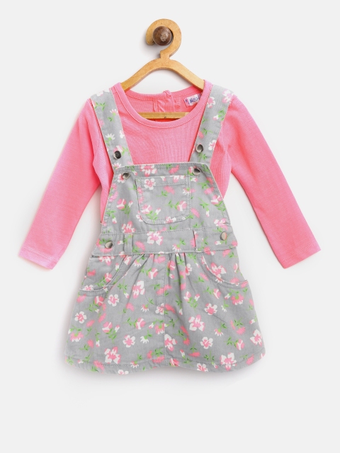 

Nauti Nati Girls Grey Printed Pinafore Dress With T-Shirt