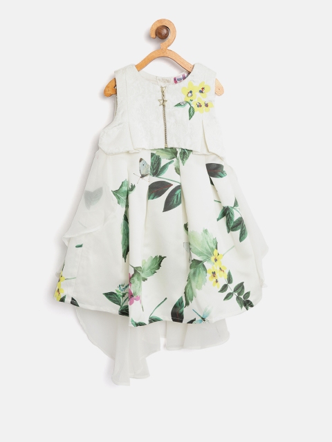 

Nauti Nati Girls Off-White & Green Printed Fit & Flare Dress