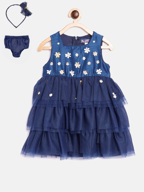 

Nauti Nati Girls Navy Blue Layered Net A-Line Dress
