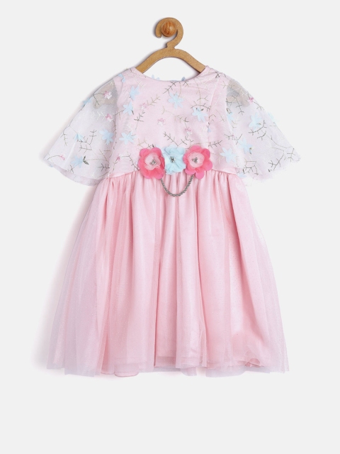 

Nauti Nati Girls Pink Self Design A-Line Dress