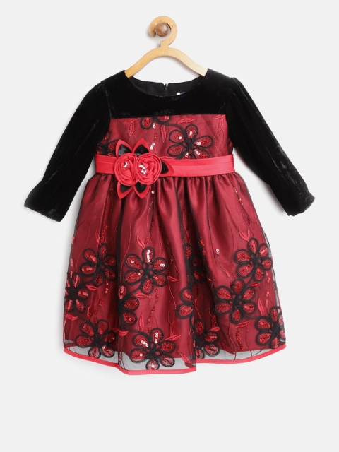 

Nauti Nati Girls Red & Black Self-Design A-Line Dress