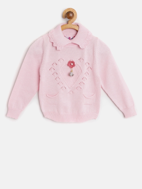 

Nauti Nati Girls Pink Self-Design Pullover