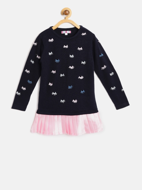 

Nauti Nati Girls Navy Blue & Pink Embroidered Pullover