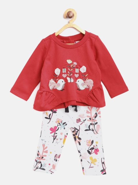 

Nauti Nati Girls Red & Off-White Embroidered Top with Pyjamas