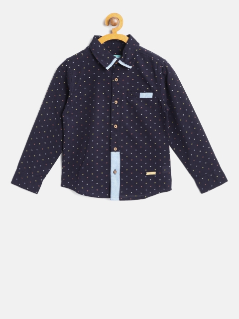 

Nauti Nati Boys Navy Blue & White Regular Fit Self Design Casual Shirt