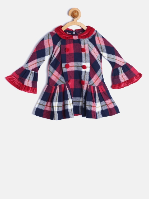 

Nauti Nati Girls Navy Blue & Red Checked Drop-Waist Dress