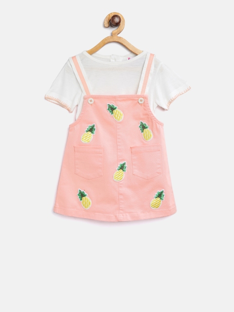 

Nauti Nati Girls Peach-Coloured Applique Detail Pinafore Dress
