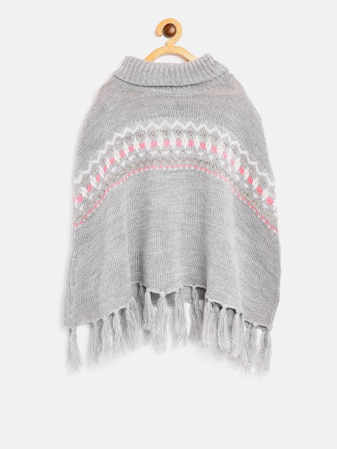 

Nauti Nati Girls Grey Self Design Poncho