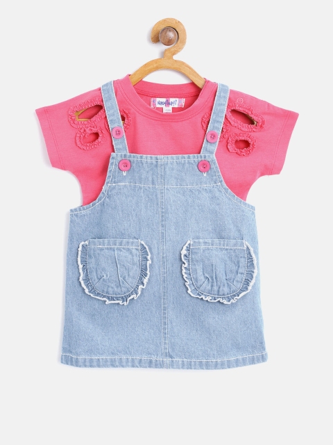 

Nauti Nati Girls Blue Solid Denim Pinafore Dress with Top