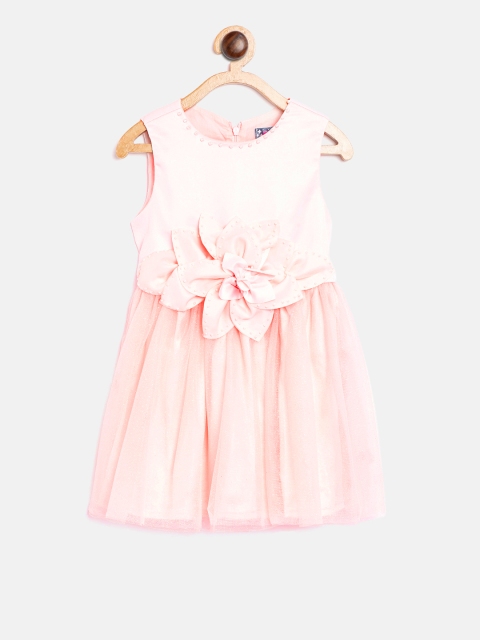 

Nauti Nati Girls Peach-Coloured Applique Detail Net Fit and Flare Dress