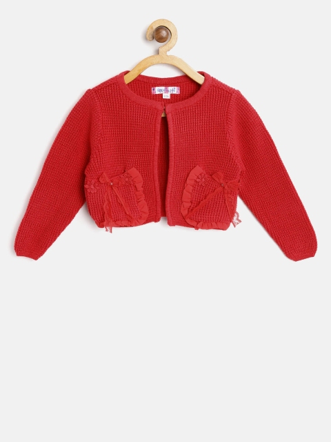 

Nauti Nati Girls Red Solid Front Open Cardigan