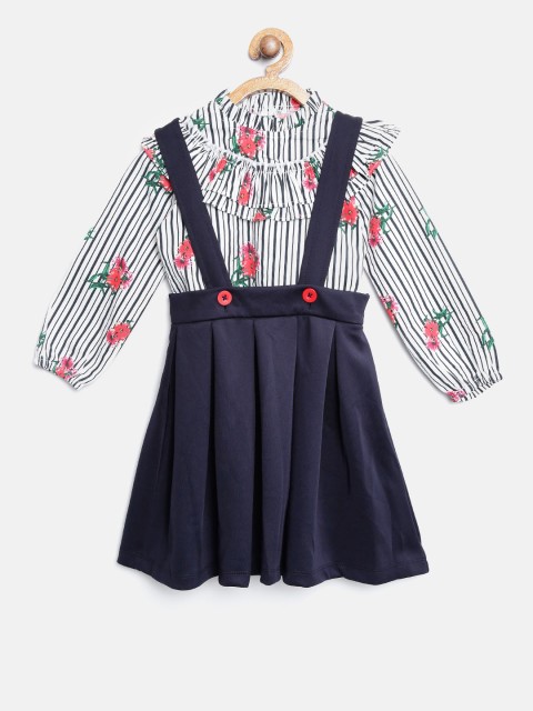 

Nauti Nati Girls Navy Blue & White Striped Top with Skirt
